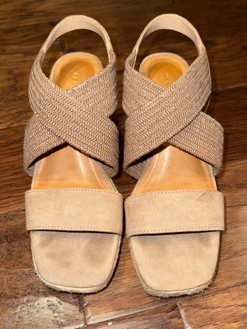 Kelly & Katie Taupe Crisscross Espadrille Wedge Sandals